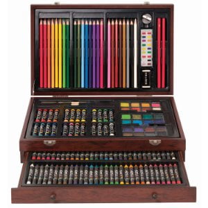 Art Set With Wood Case 142-Piece Artist Kit Paint Drawing Box Draw Sketch Pastel 